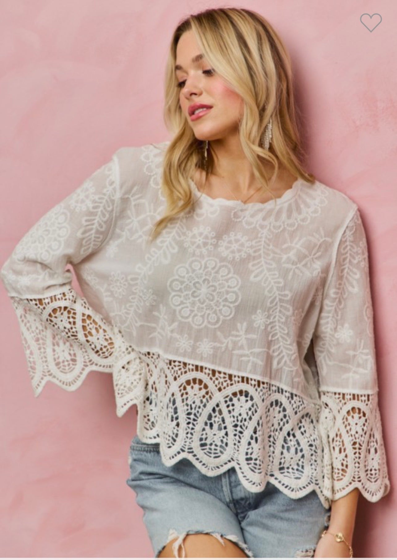 Embroidered crochet lace top