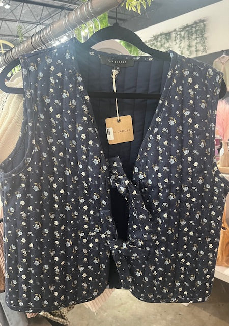 Navy floral vest