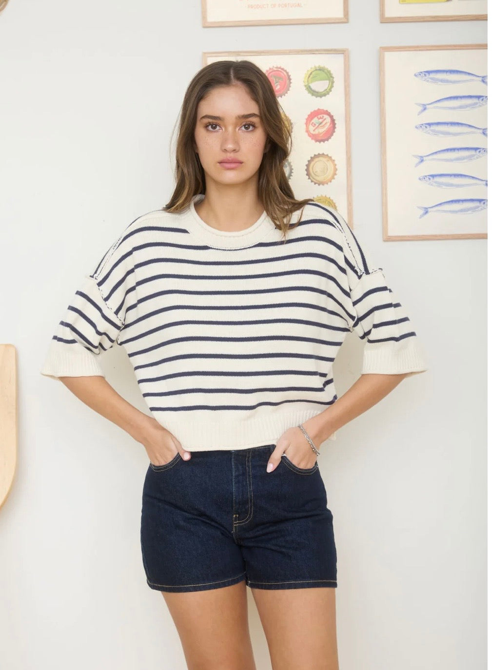 Striped Short sleeve sweater
