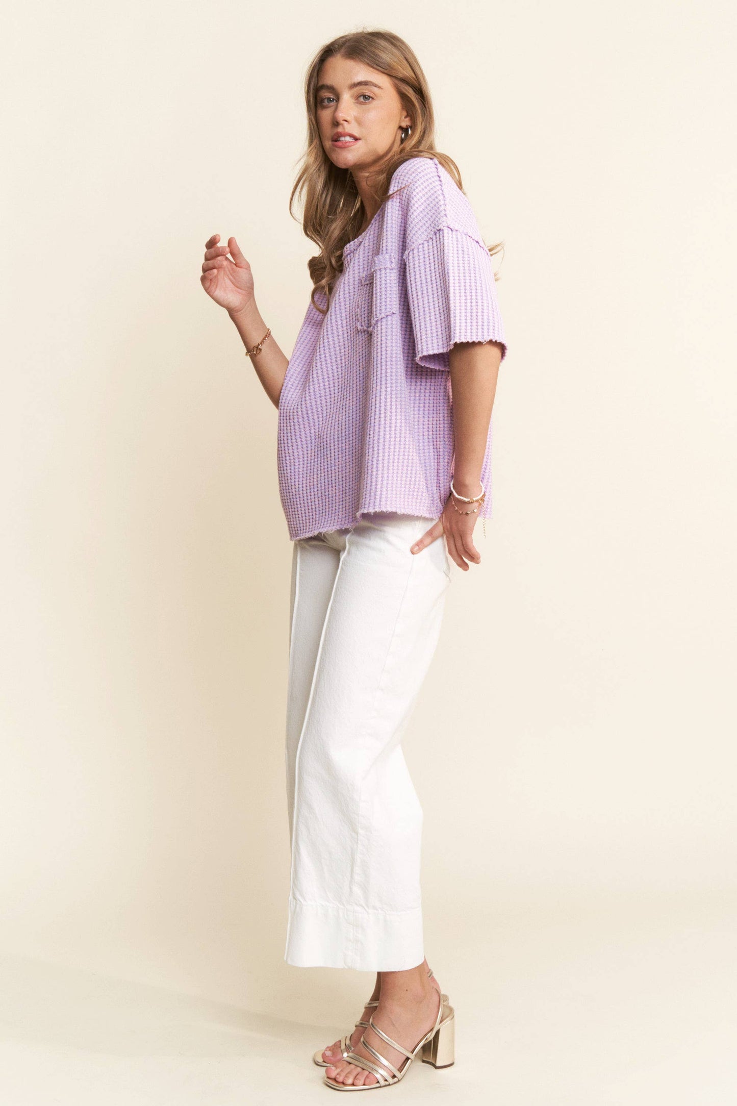 Mineral Washed Waffle Knit Short Sleeve Top