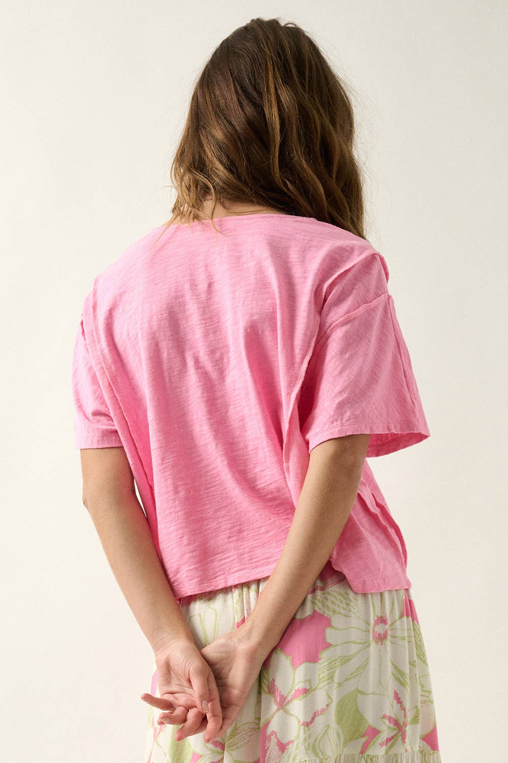 Easy Fit Mineral-Wash Exposed Seam Slub Knit Shirt