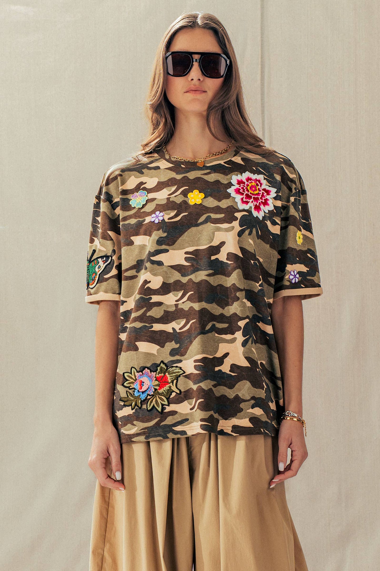 Camo Floral Patch Oversized Cotton Tee