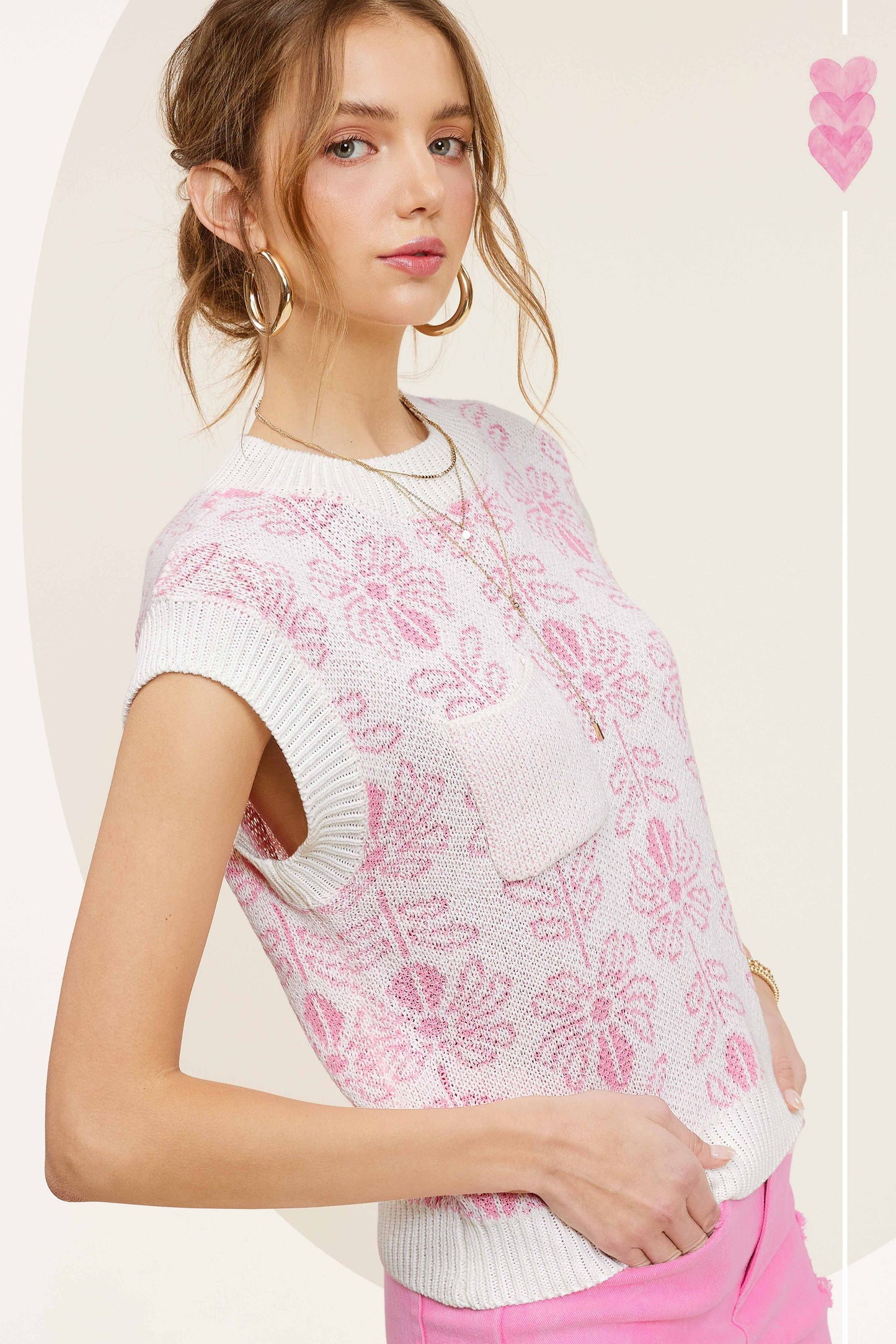 MCS3587-Floral Pattern Sleeveless Sweater Vest Top