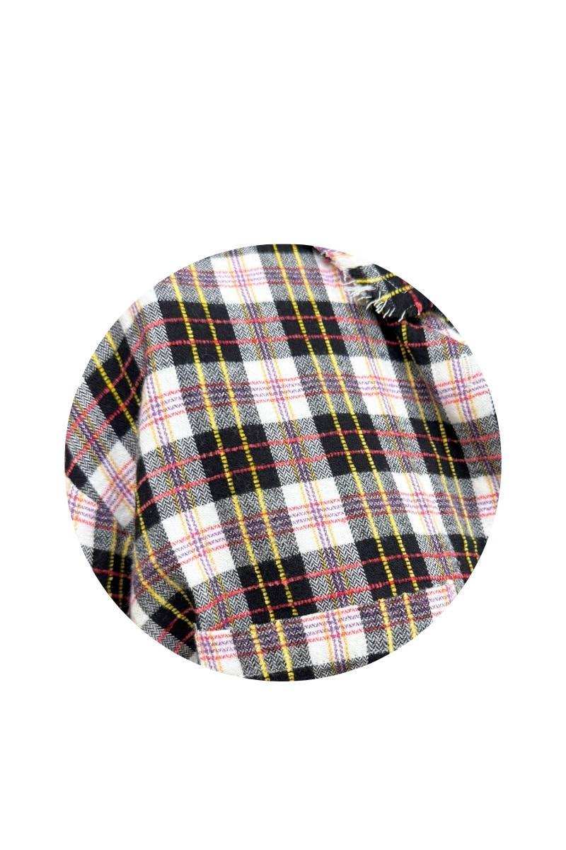 J.NNA - Frayed Hem Plaid Oversized Flannel Button-Down Shirt