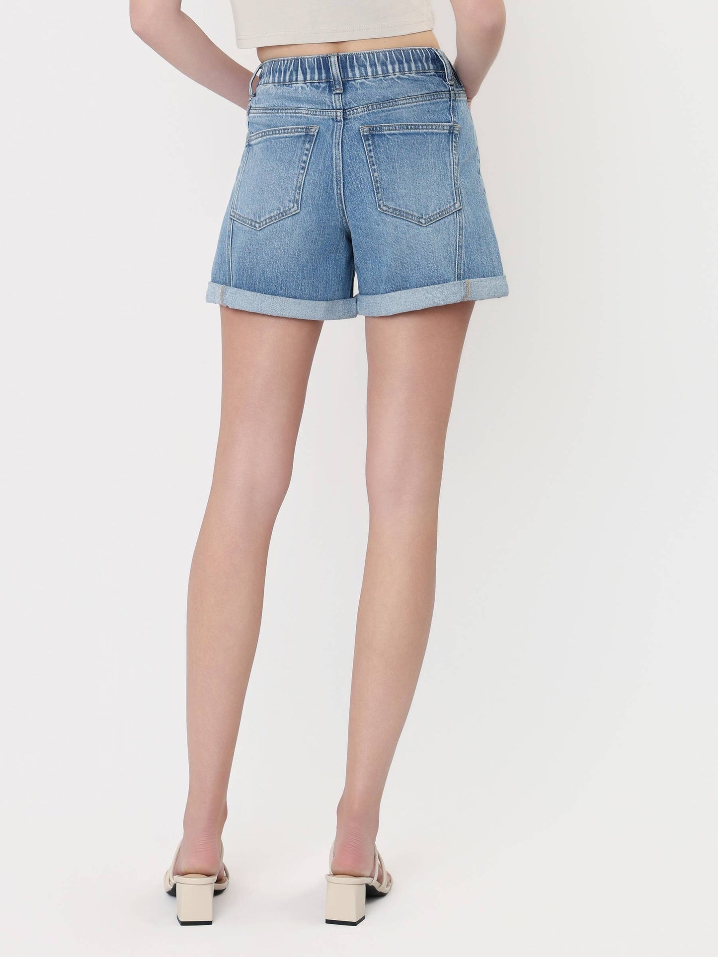 T7349N Denim DRAWSTRING CUFFED SHORTS