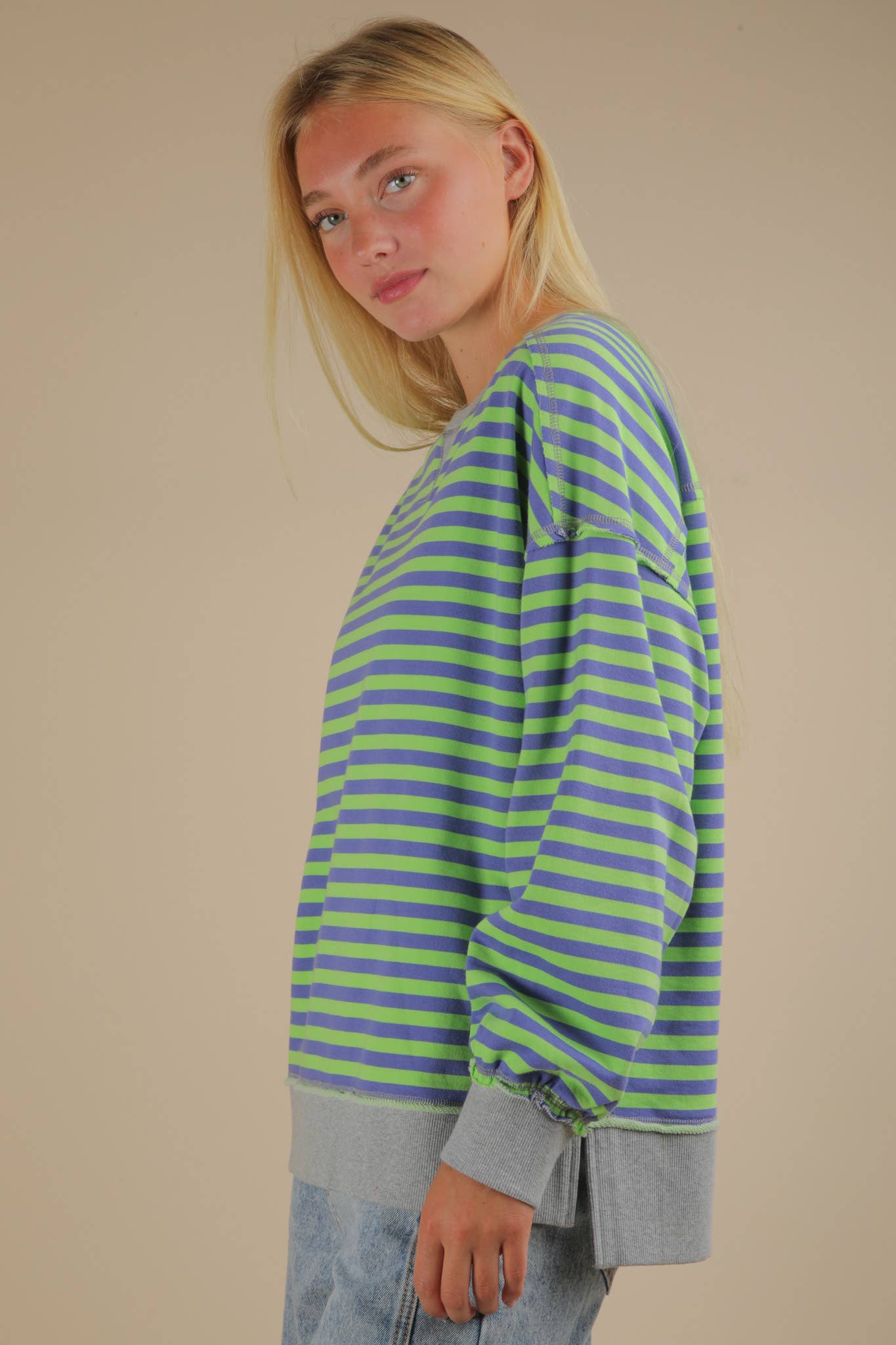 NT11927-Stripe Comfy Casual Oversized Knit Top