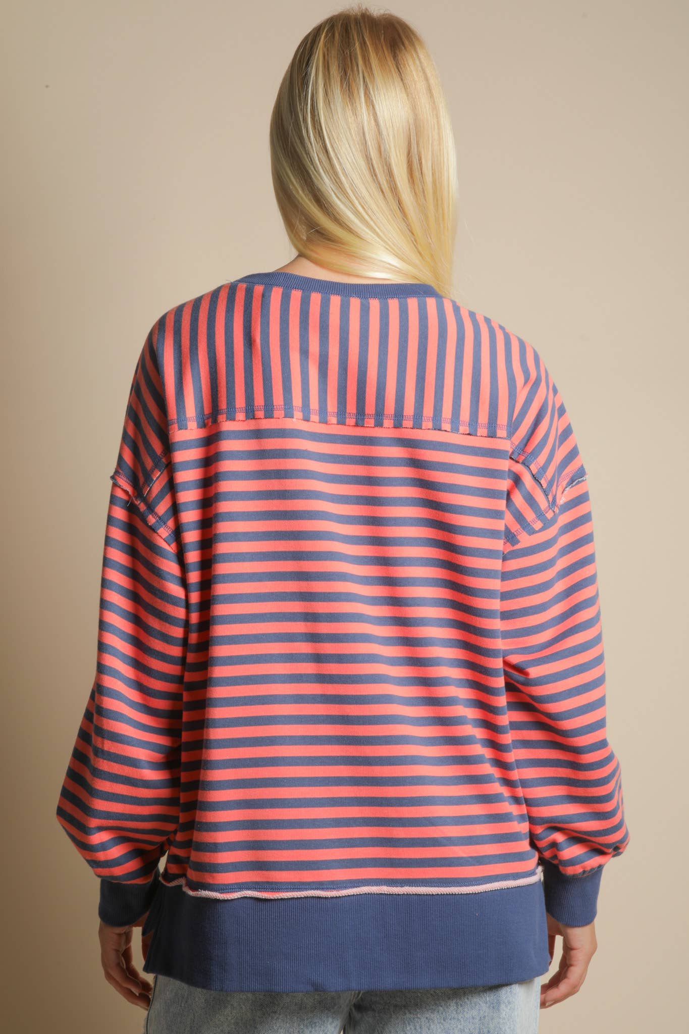 NT11927-Stripe Comfy Casual Oversized Knit Top