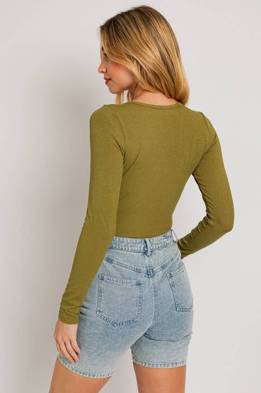 LONG SLEEVE ROUND NECK RIBBED BODYSUIT