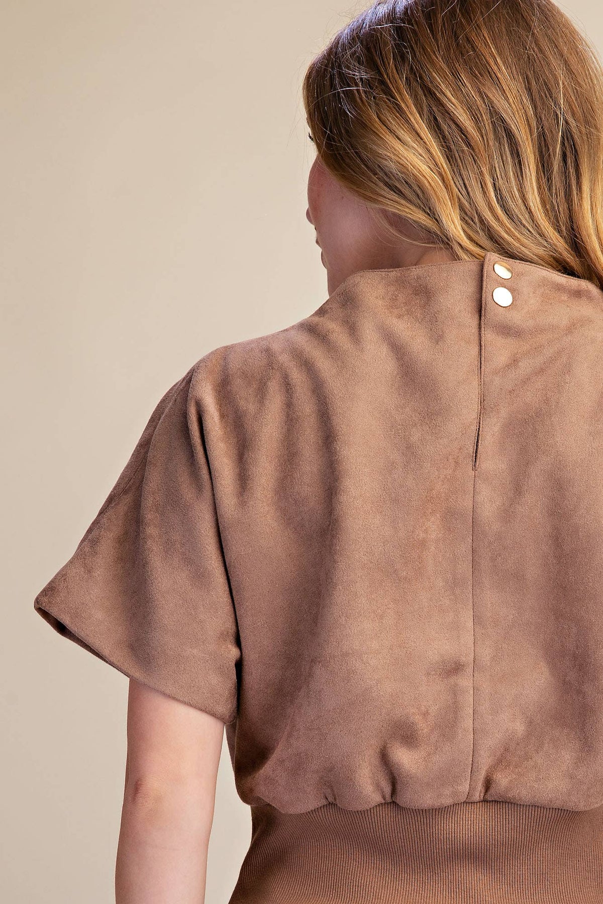 Glam - Mock Neck Suede Look Brush Top