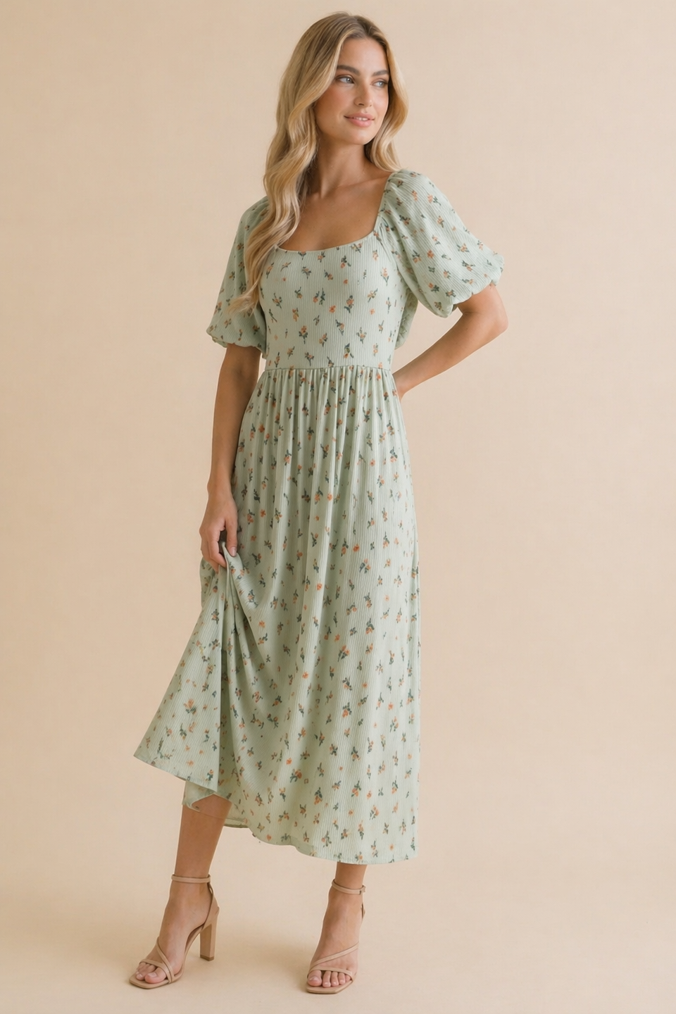 Haptics - Square Neck Floral Babydoll Rib Knit Dress