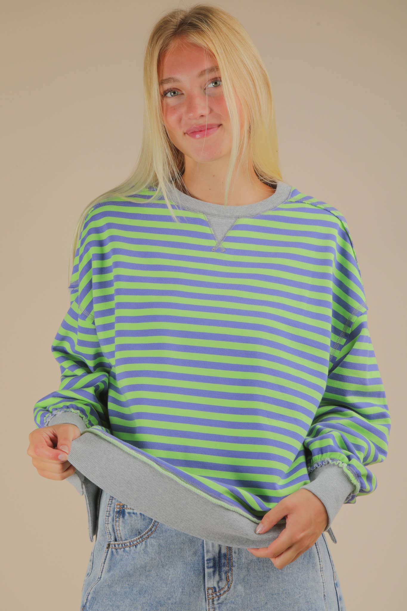 NT11927-Stripe Comfy Casual Oversized Knit Top