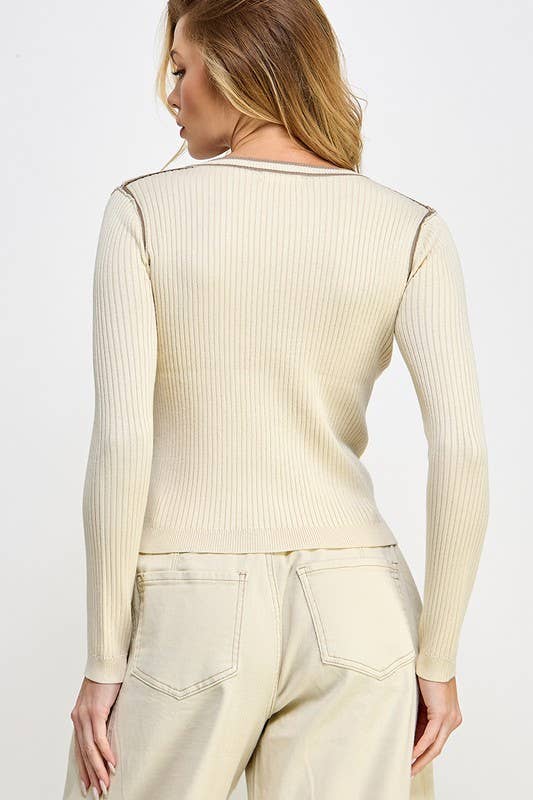 CONTRAST ROUND NECK RIB TOP