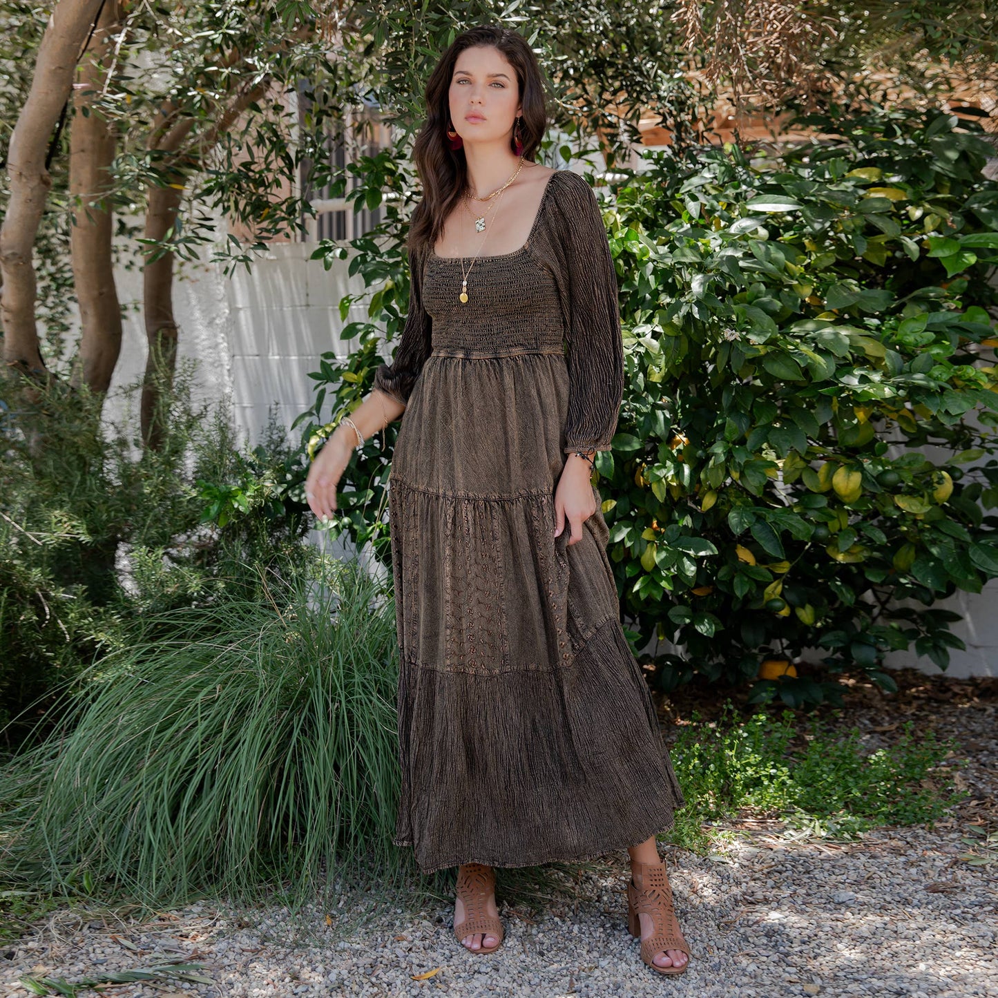 Embroidered Empire Mid-Length Dress (New Color)