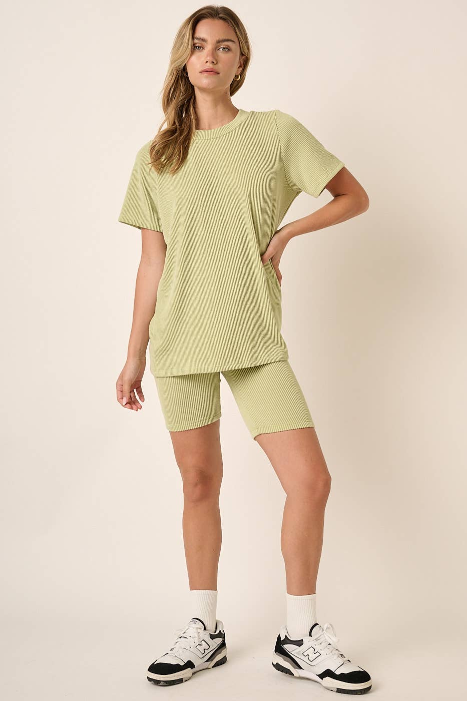mittoshop - SET10471-RIB KNIT T-SHIRT AND BIKER SHORT SET