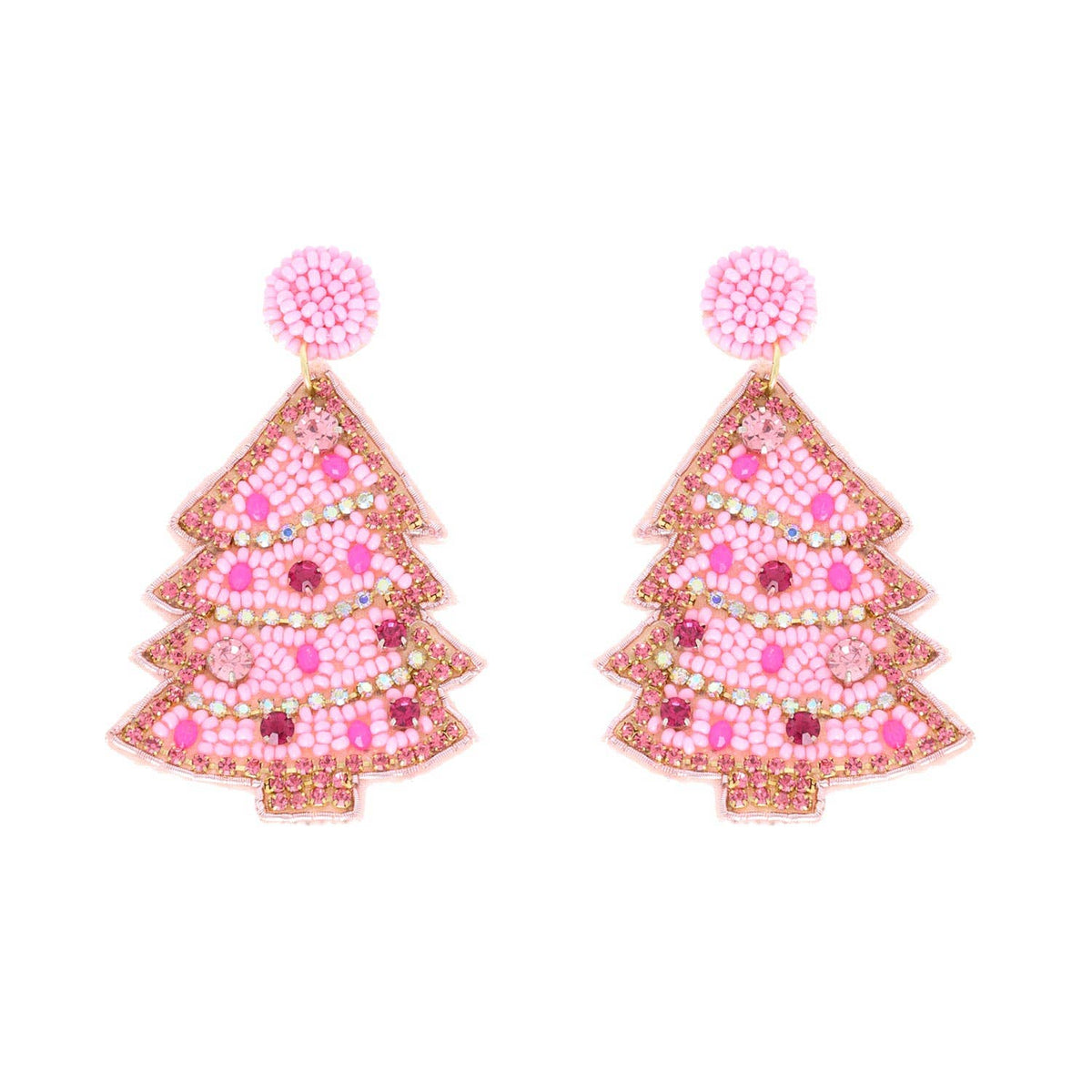 SP Sophia Collection - Embroidered & Jeweled Beaded Christmas Tree Dangle Earrings