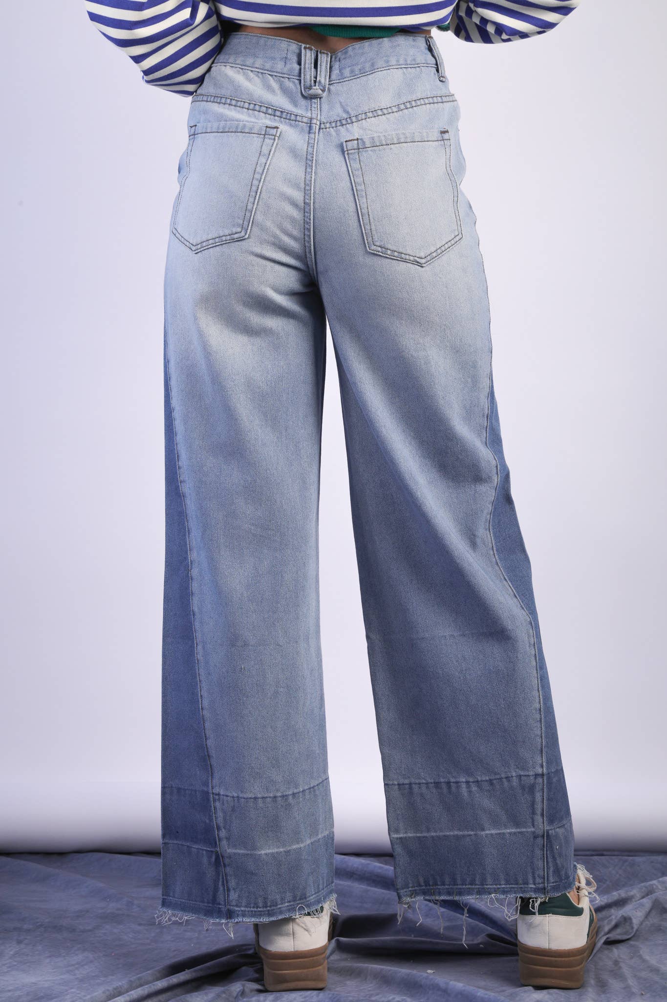 VJP90031-VERY JEAN Wide Leg Color Block Washed Denim Jean