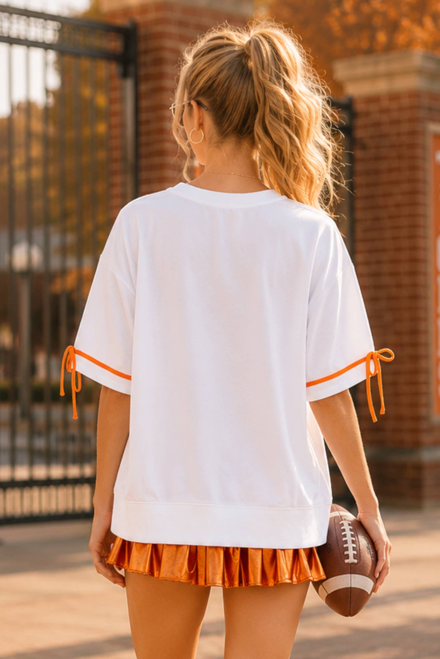 Main Strip - Game Day Patchwork Boxy Top – Ribbon Sleeve Western Style