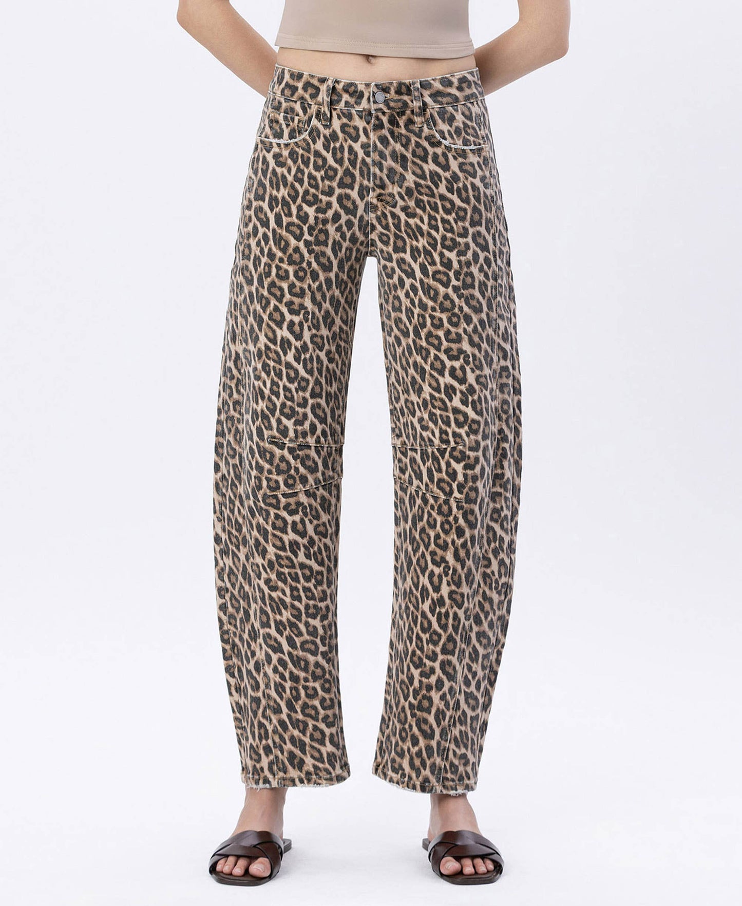 VERVET by FLYING MONKEY - HIGH RISE LEOPARD PRINT BARREL JEANS V3697LPD