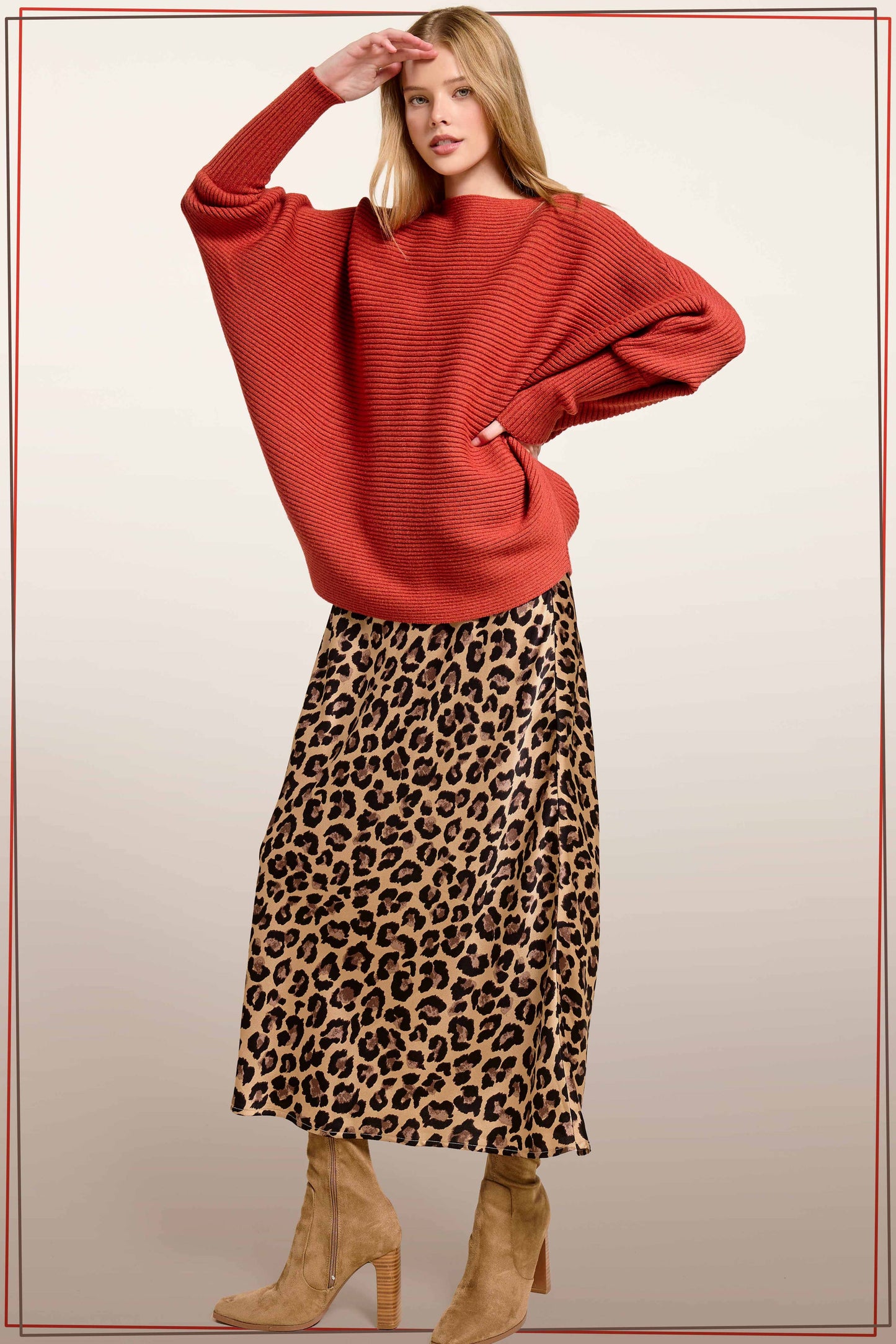 JDP4235-Leopard Dressy Satin Skirt Long Panel Skirt