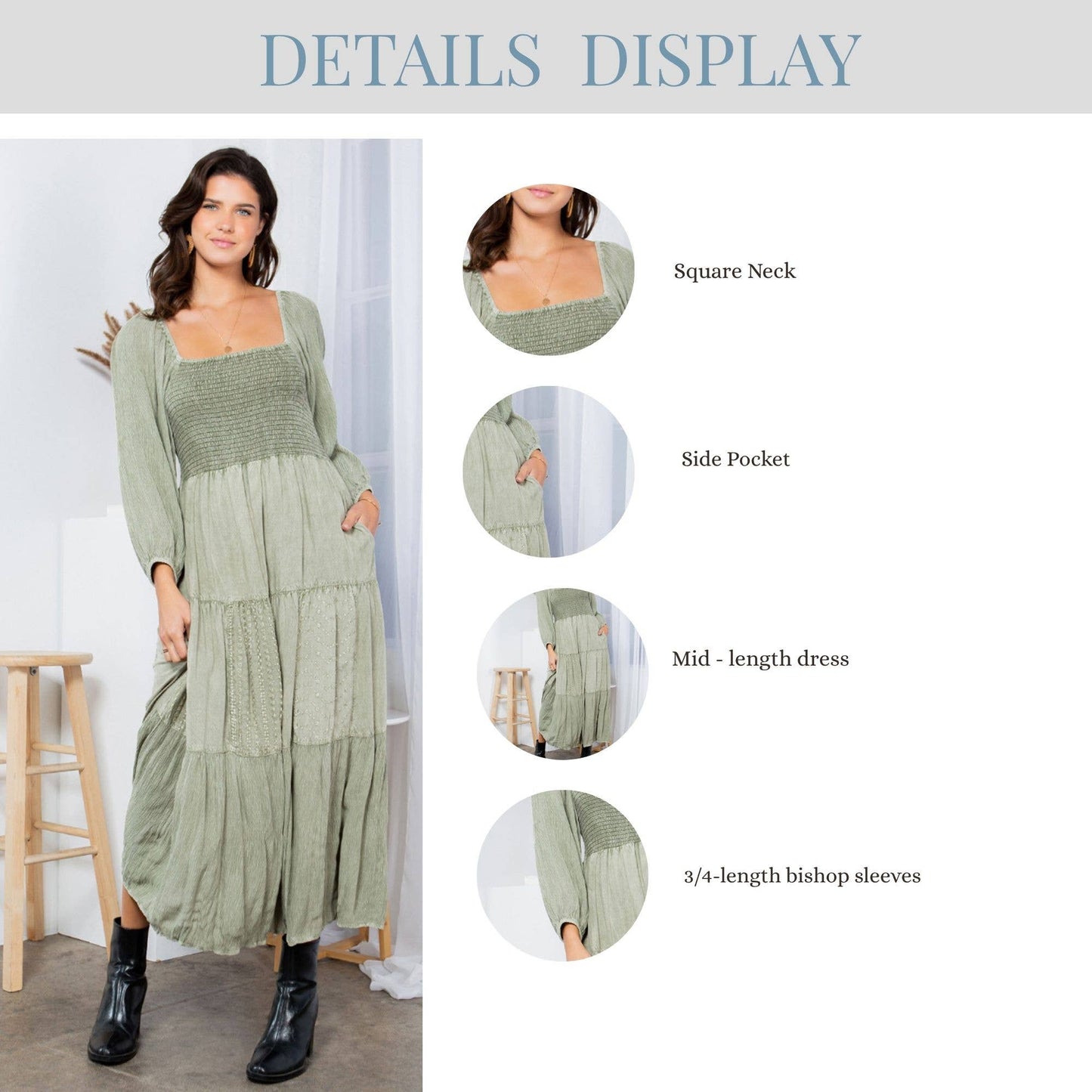 Embroidered Empire Mid-Length Dress (New Color)