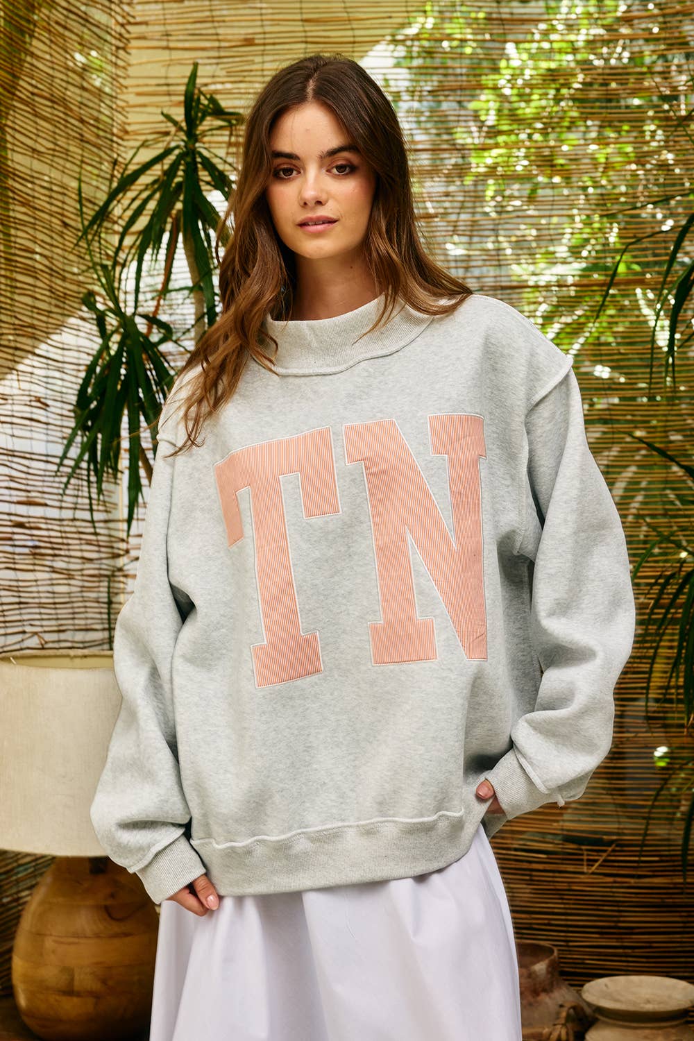 BUCKETLIST INC - IT2594E-TN Stripe Embroidered "TN" Mock Neck Sweatshirt