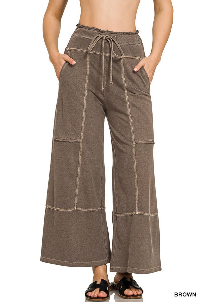 Vanilla Monkey - French Terry Washed Exposed-seam Wide Leg Pants