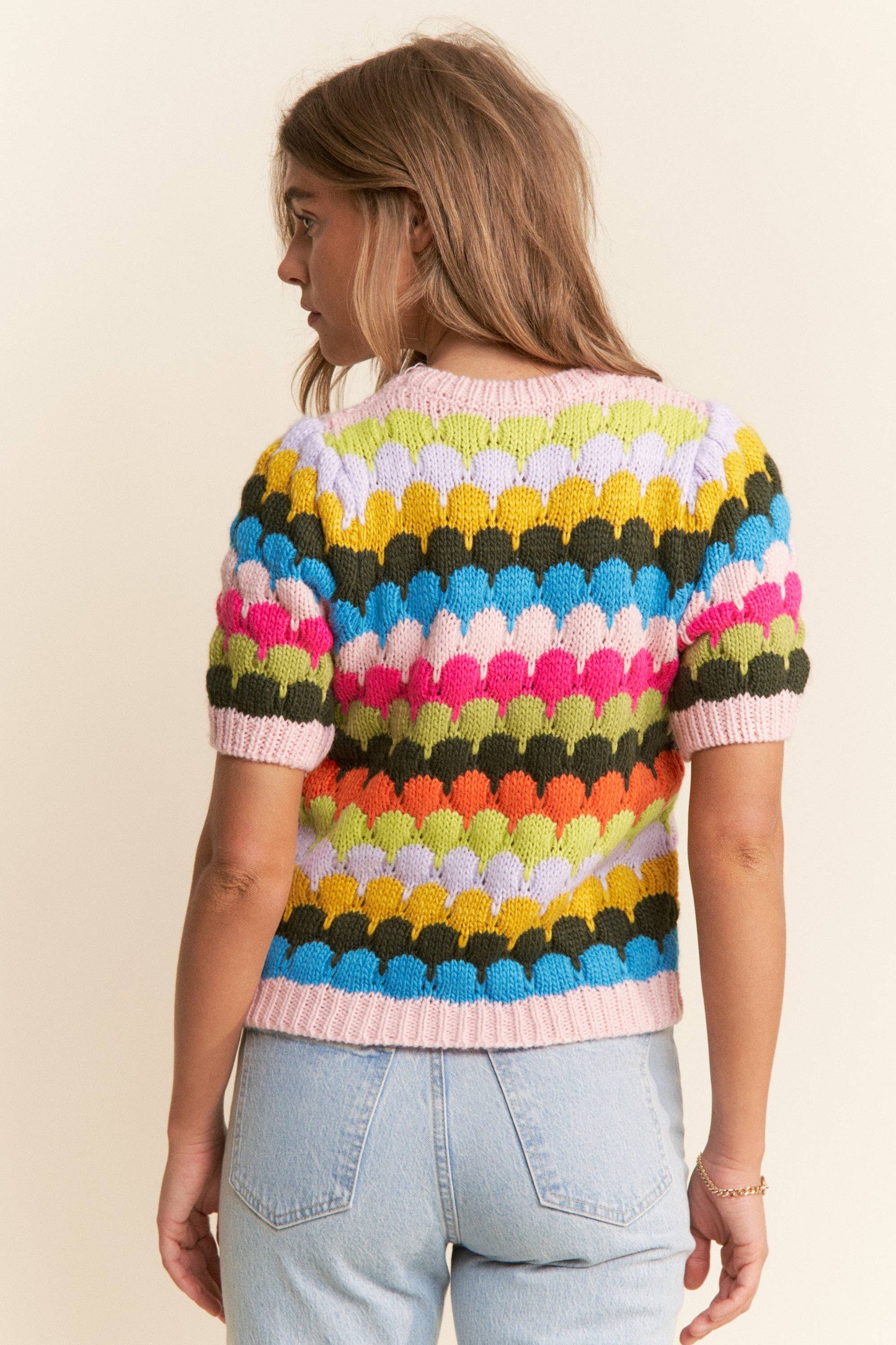 J.NNA - Multicolor Fish Scales Pattern Knit Sweater Top