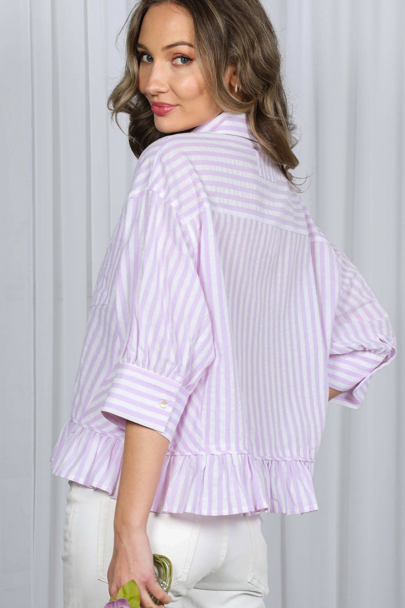 Pocket Detail Ruffled Hem