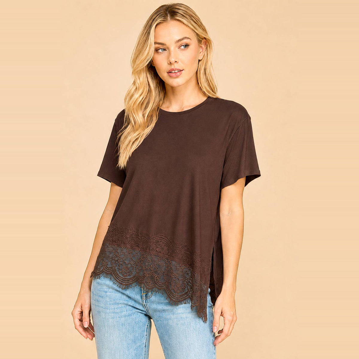 Les Amis - Asymmetrical Lace Trim Top