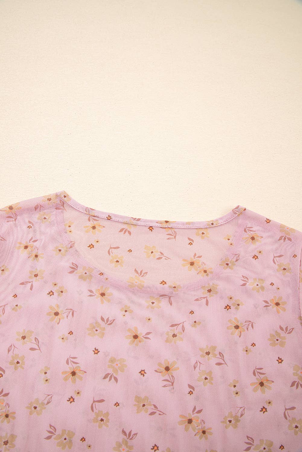 66DISCO - Western Vintage Floral Southern Style Mesh Long Sleeve Top
