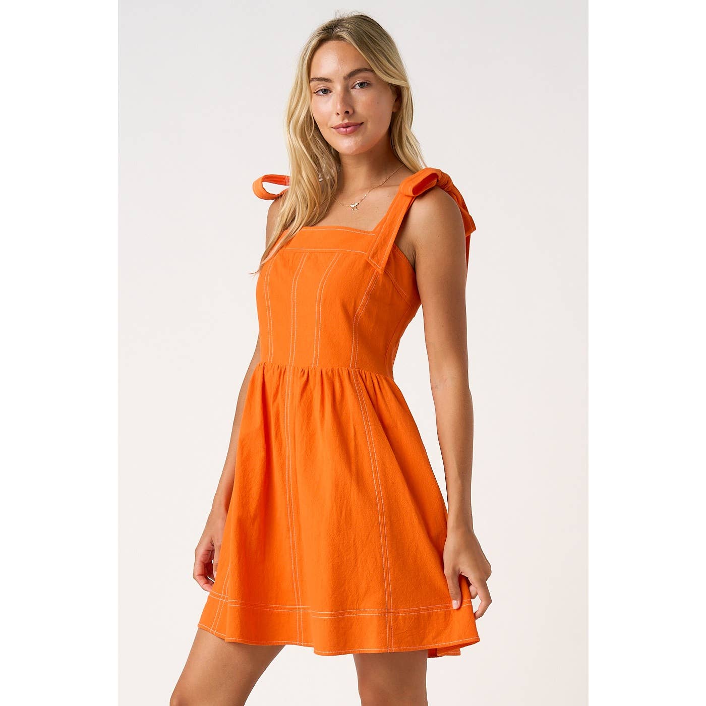 GAME DAY CONTRAST STITCH TIE SHOULDER MINI DRESS