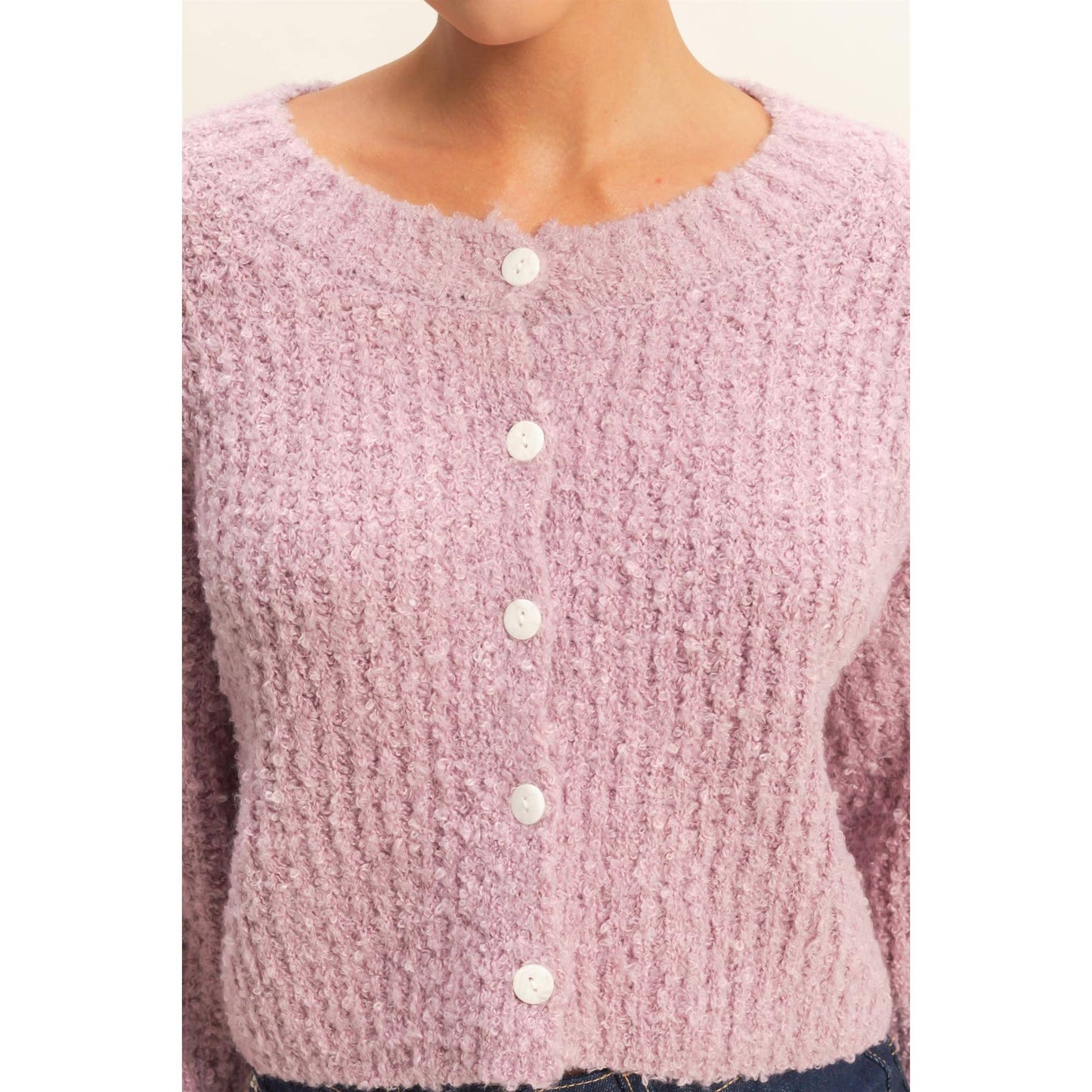 Fluffy Knit Button-Up Cardigan Sweater