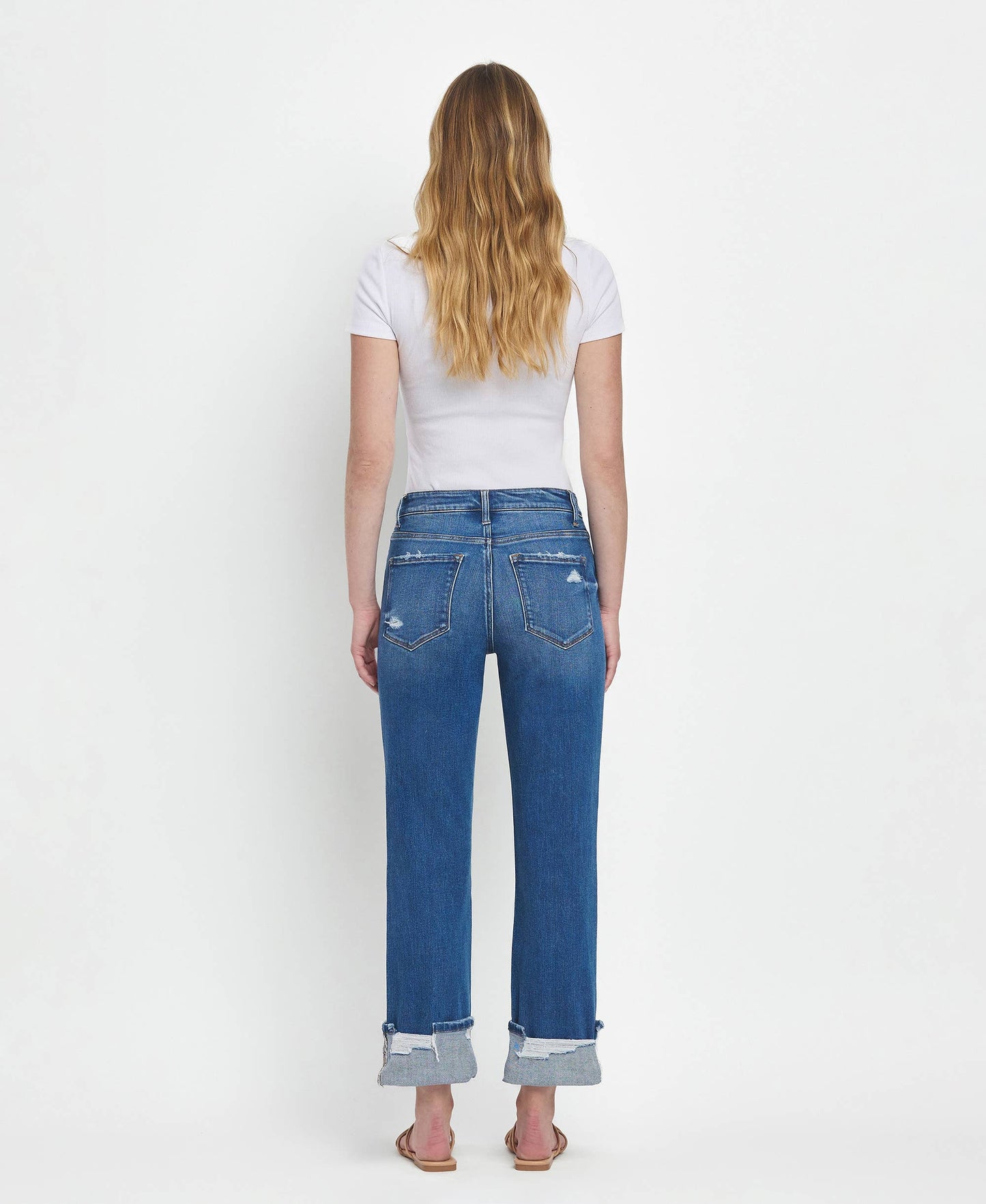 HIGH RISE CUFFED STRAIGHT JEANS T6600