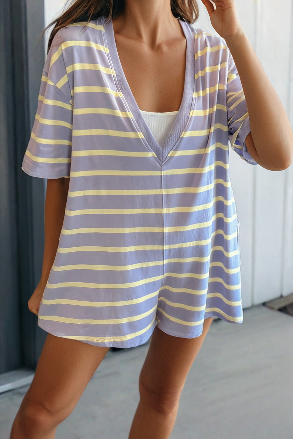 V Neck Short Sleeve Loose Romper