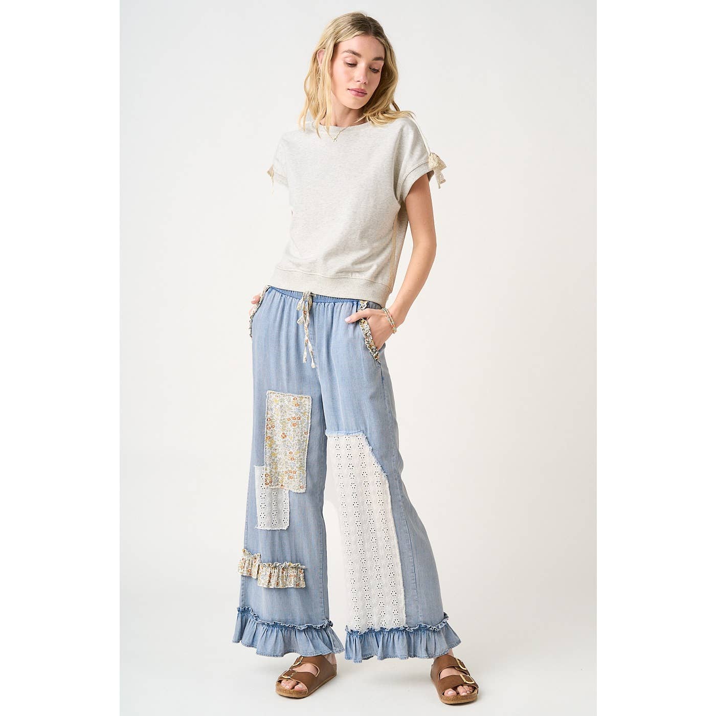 Eyelet widE LEG PANTS