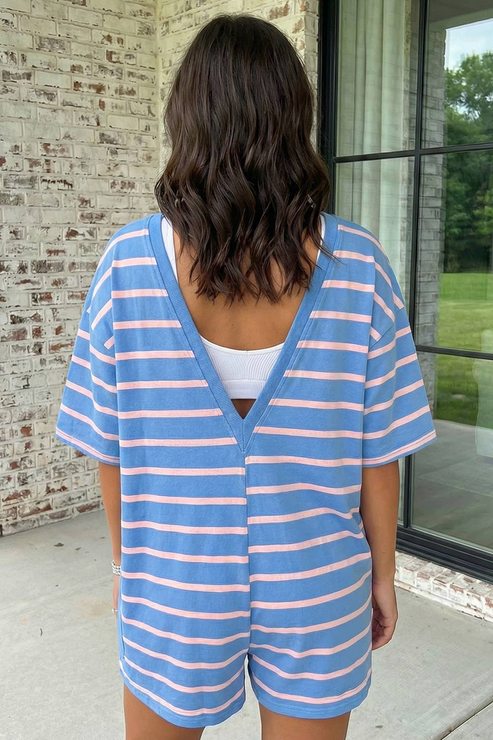 Stripe VNeck Loose Fit Romper