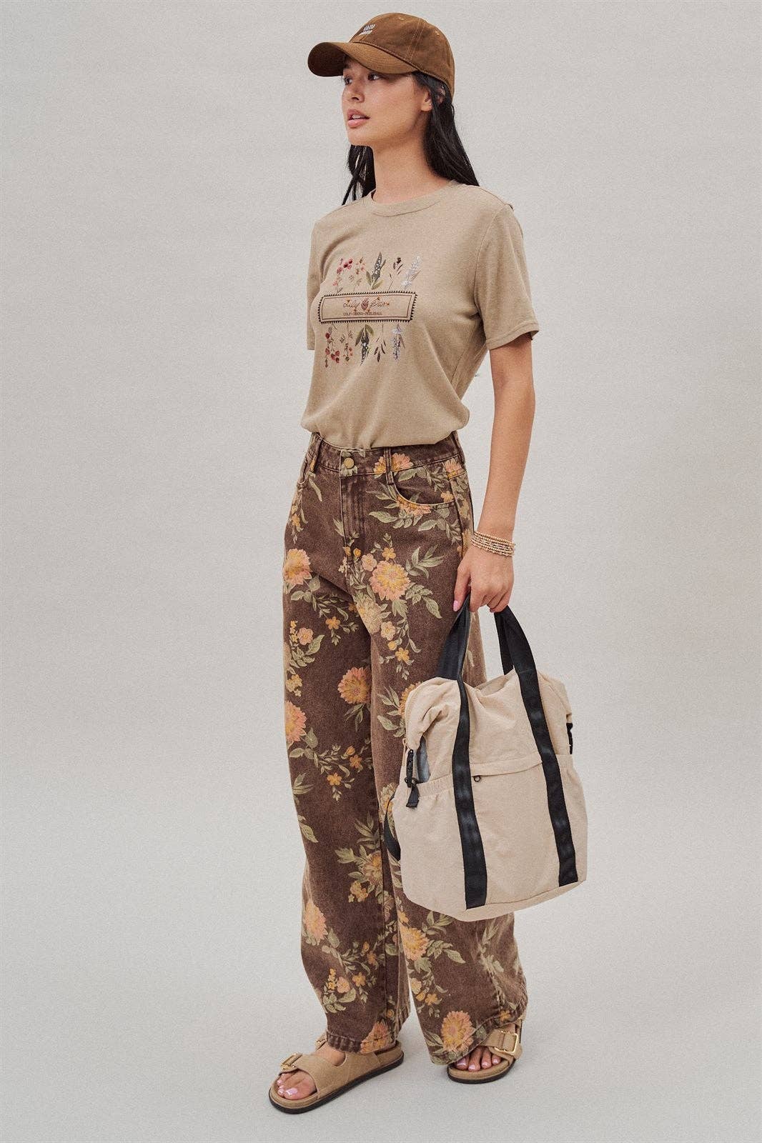 Urban Daizy - Vintage Botanical High-Rise Wide Leg Denim