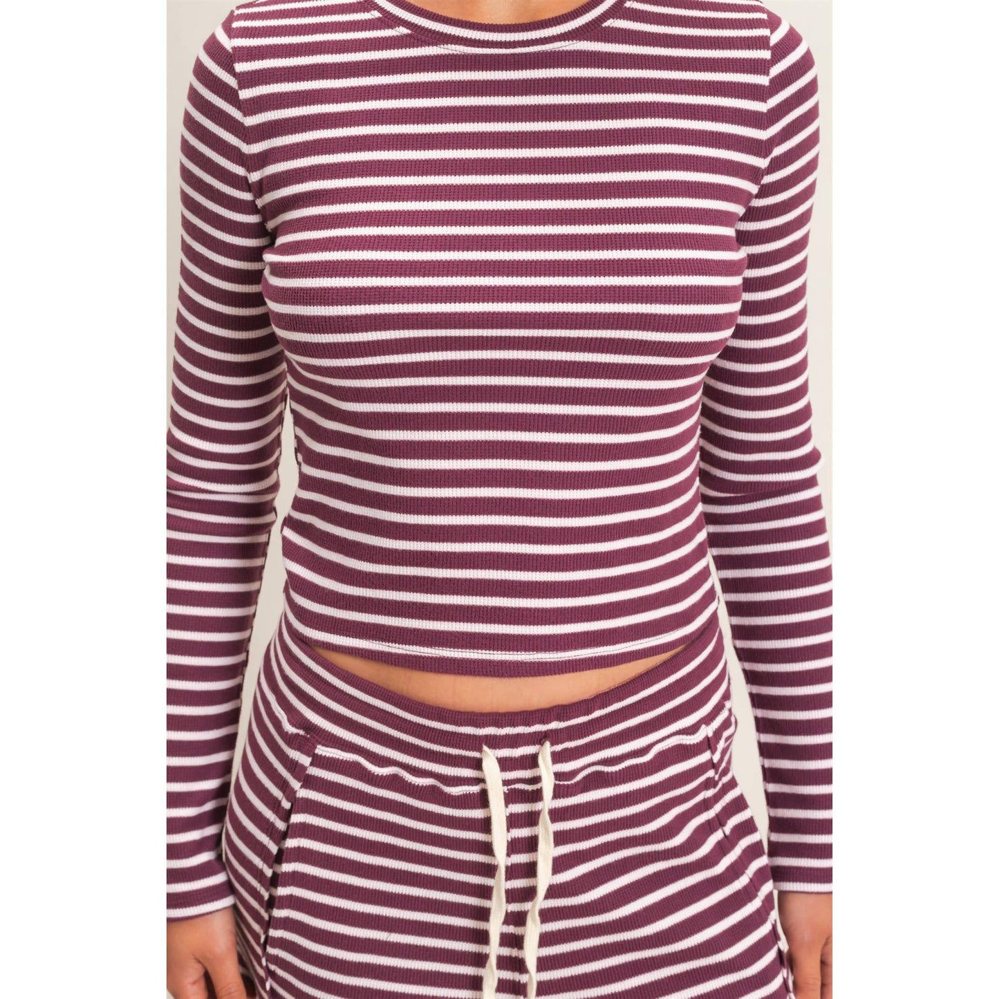 Striped Waffle Long Sleeve Set