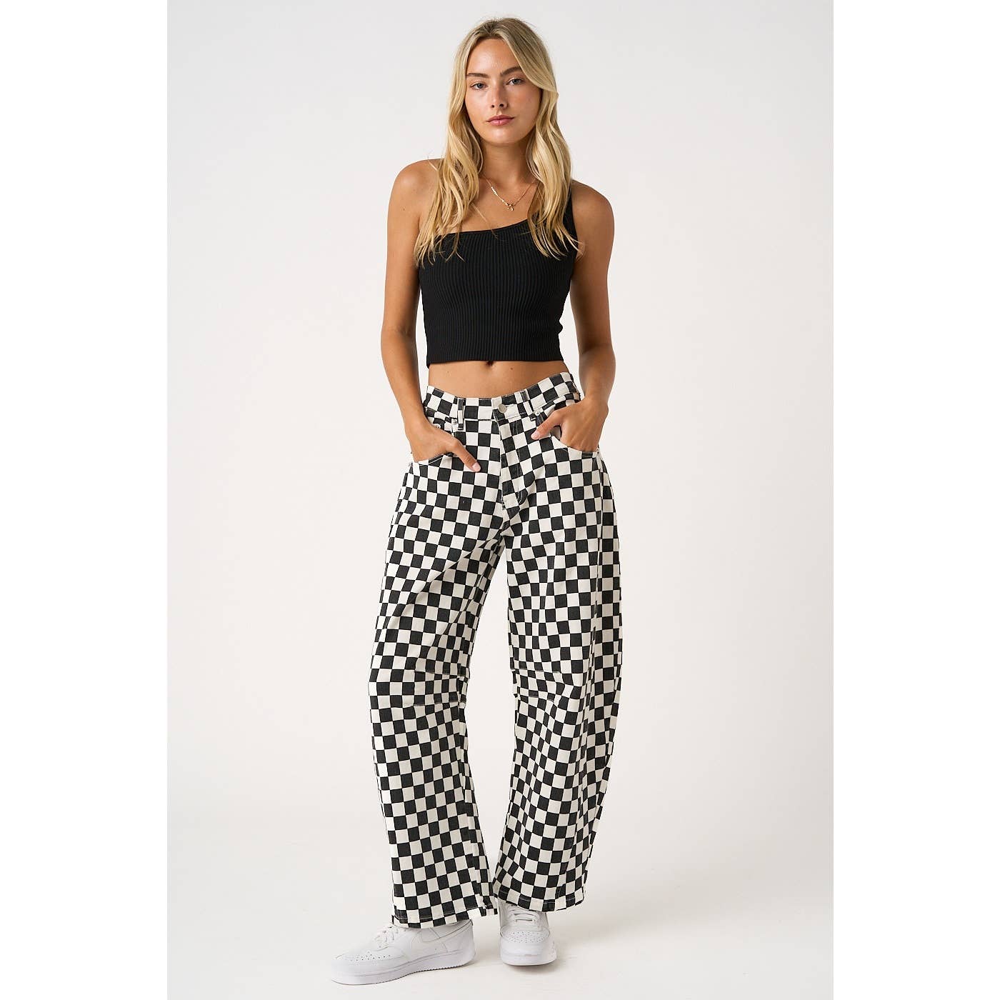 mittoshop - GAME DAY CHECKERED ELASTIC WAIST BARREL PANTS