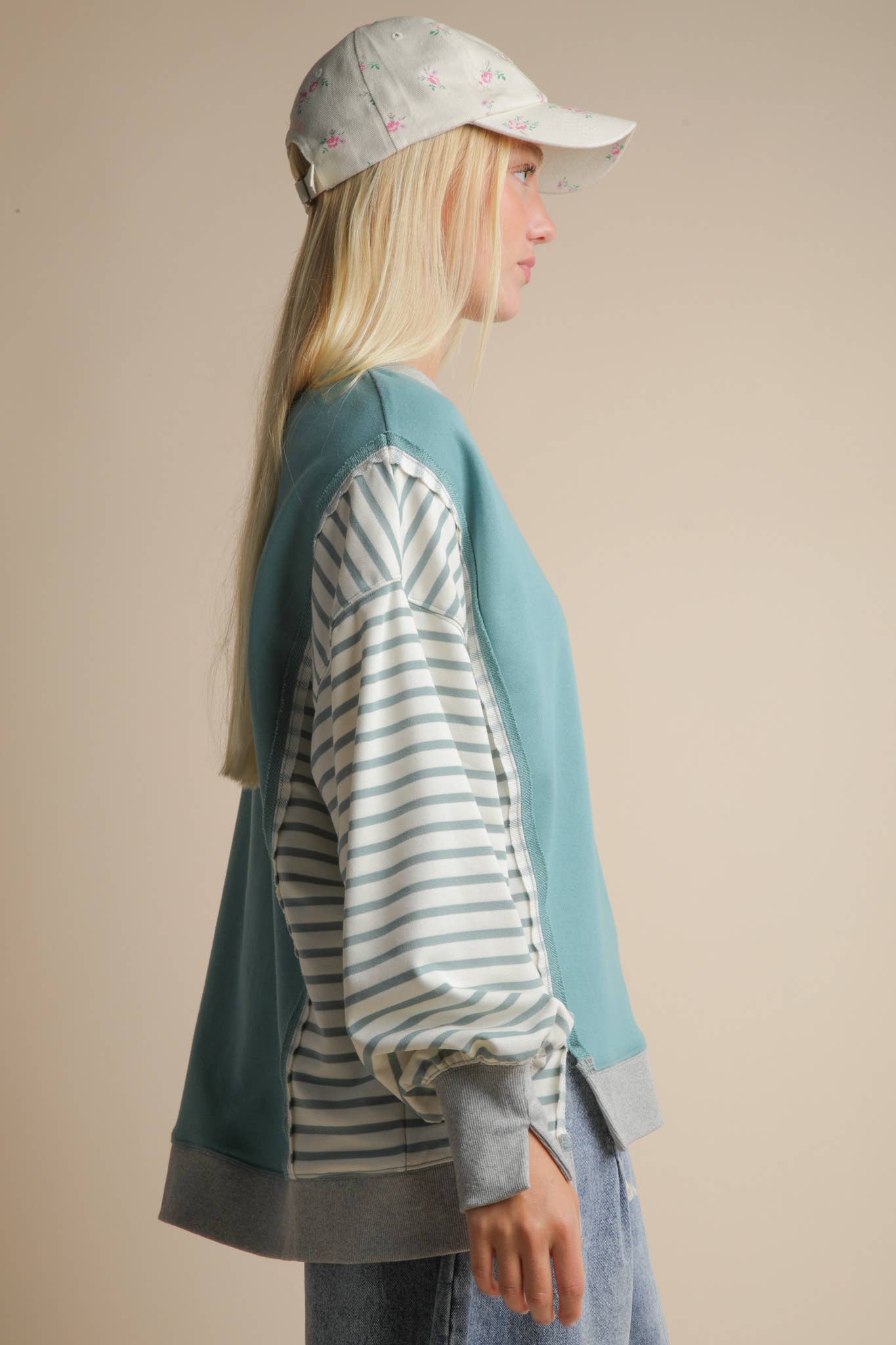 NT12221-Oversized Striped Casual Knit Top