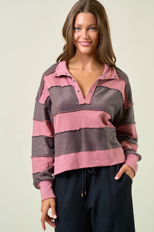 FRENCH TERRY OVER SIZED COLOR BLOCK TOP - 45158T