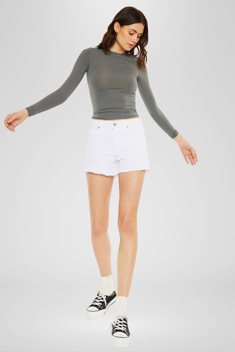 Kan Can USA - HIGH RISE MOM JEAN SHORTS-KC78015WT