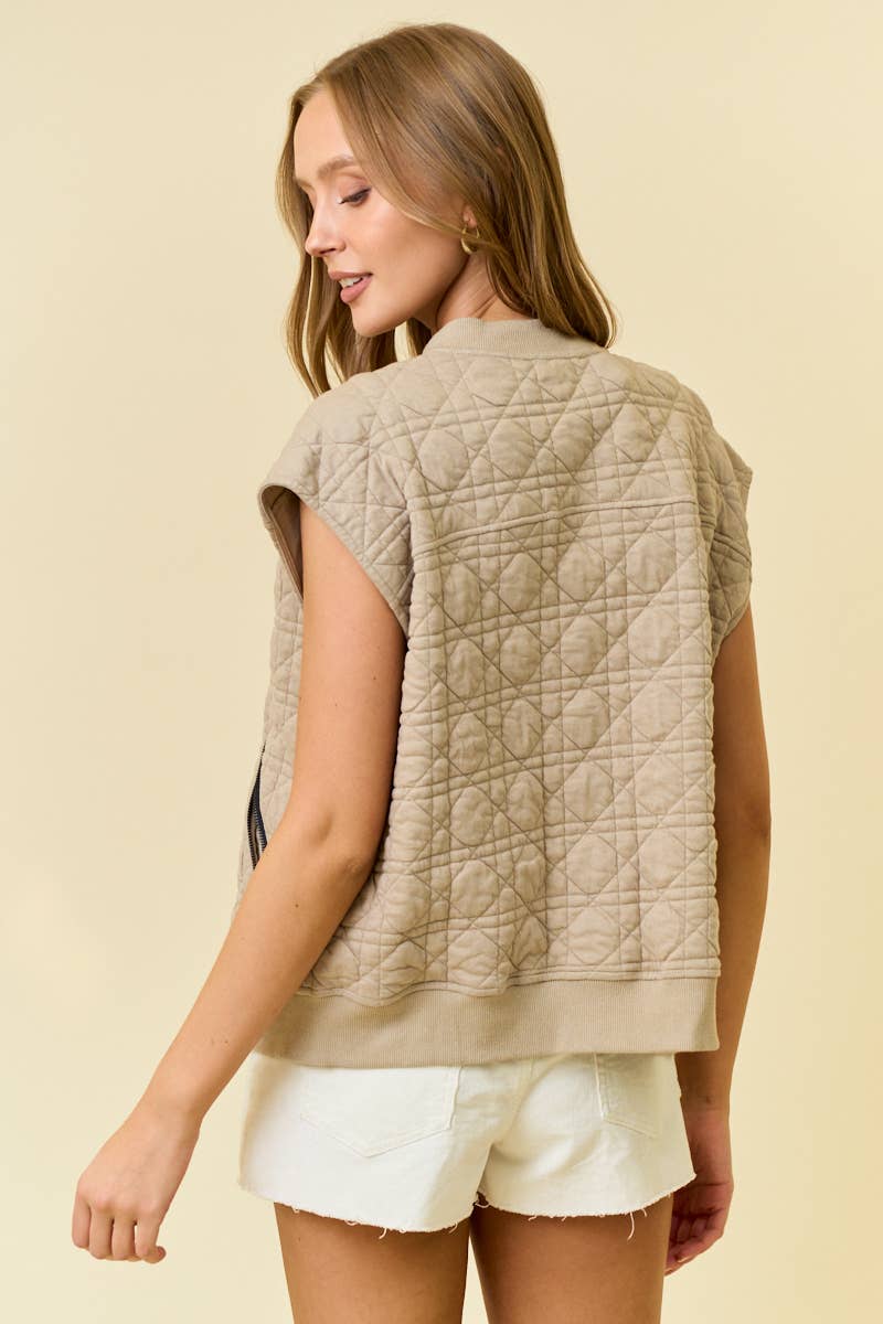 QUILTED JERSEY ZIP UP VEST - 10758J