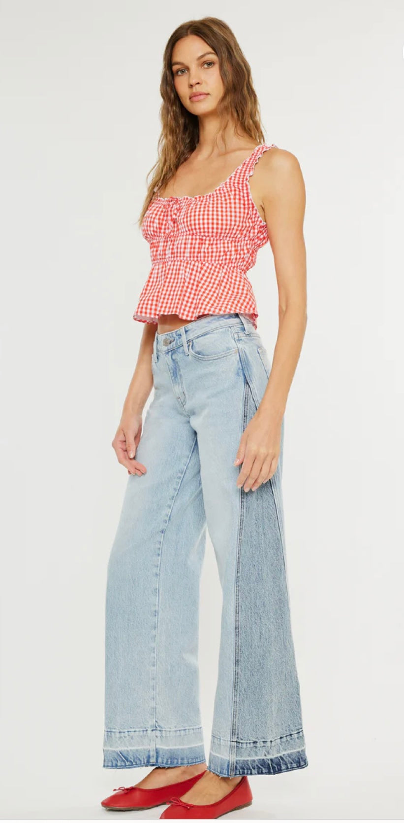 Carlise Mid Rise Color Block Wide Leg Jeans