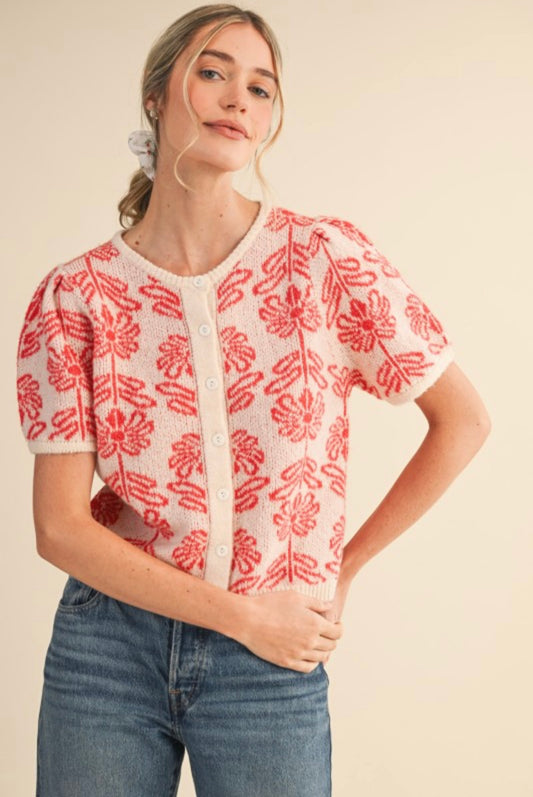 Puff sleeve sweater cardigan