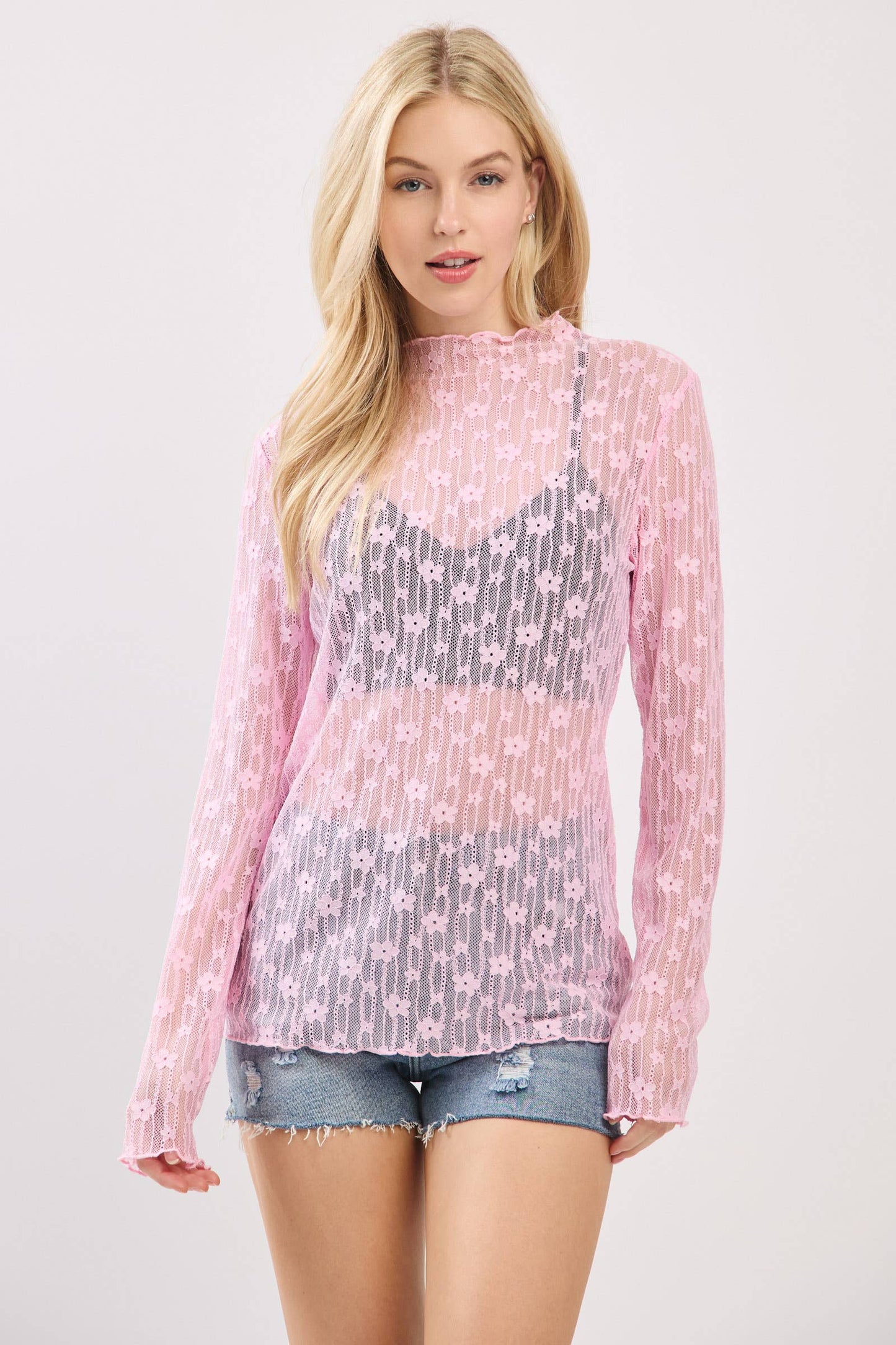 SHEER FLORAL LACE LONG SLEEVE TOP