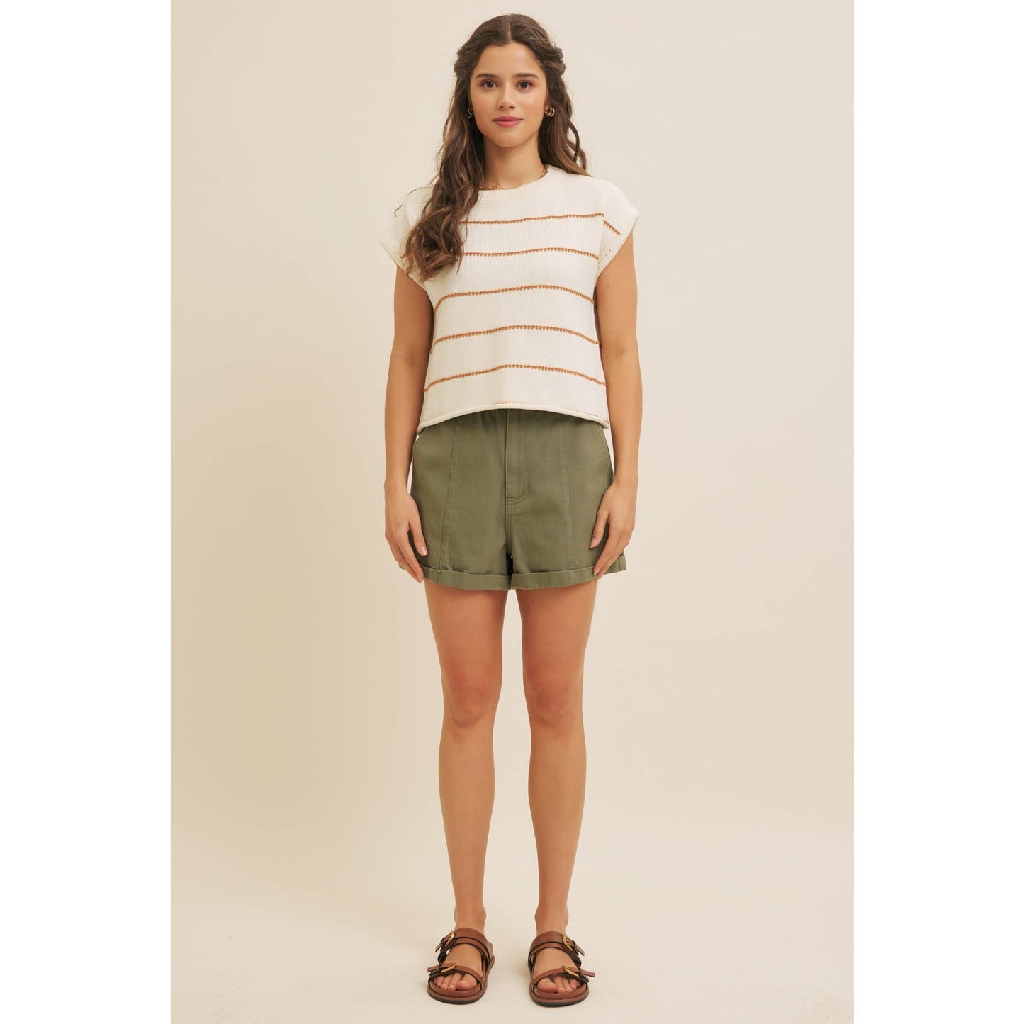 STITCH DETAILED STRIPE SWEATER TOP