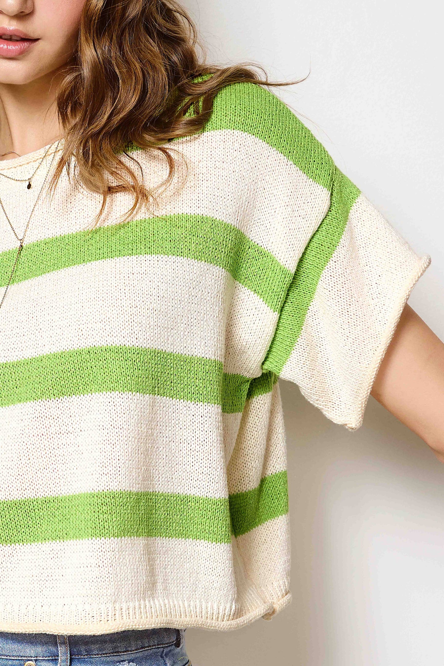 Cropped Sweater/ lightweight and striped
