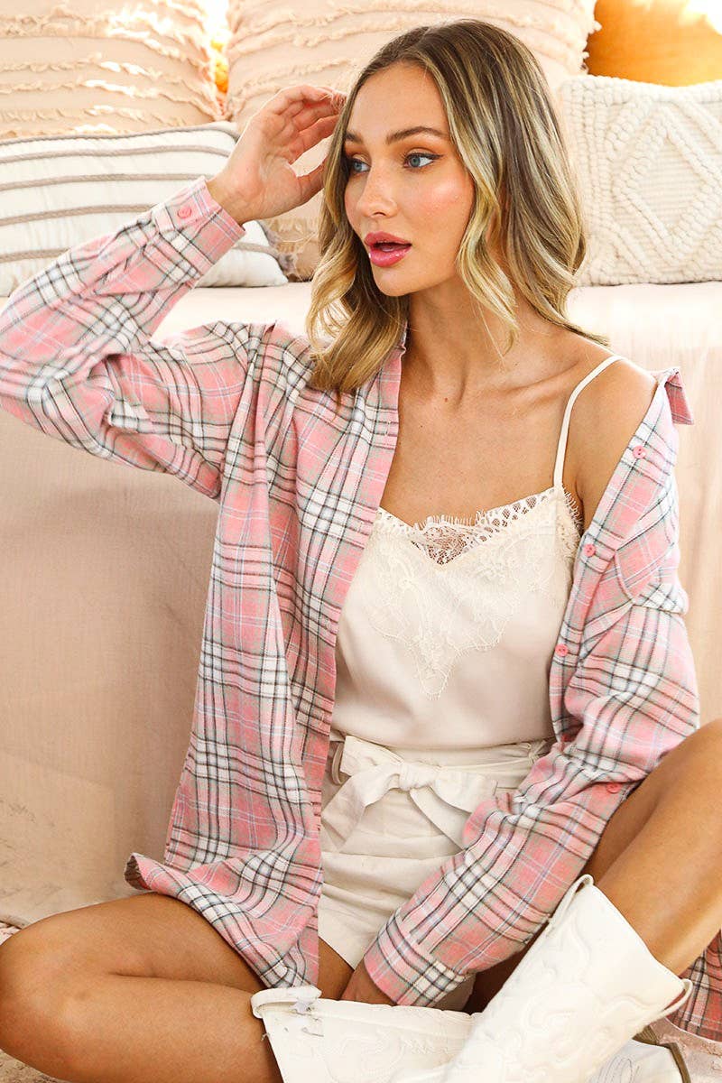 Collared Pocket Detail Gingham Shacket  VT50206S