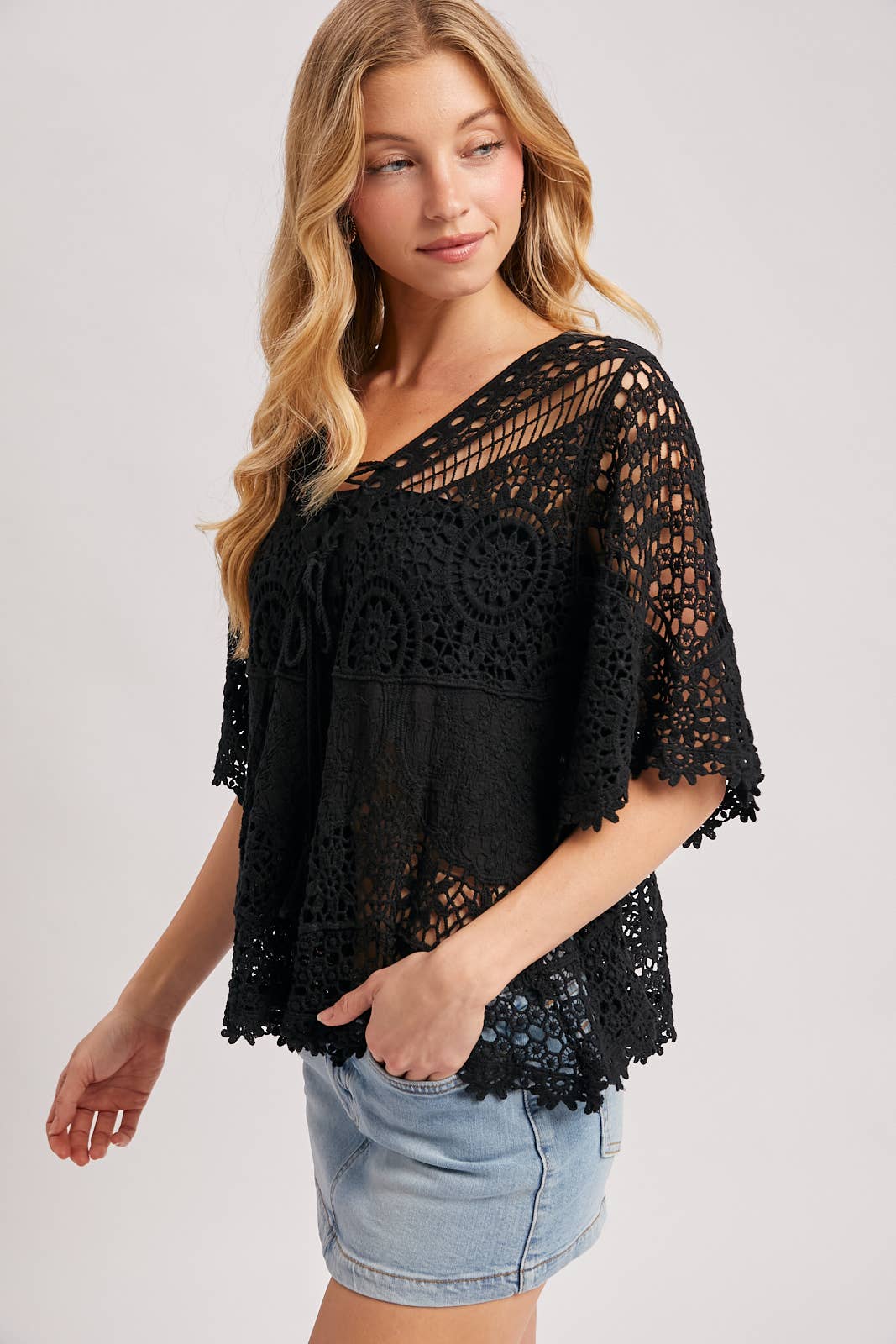 Bluivy - BOHO SHEER CROCHET LACE TOP WITH TASSELS